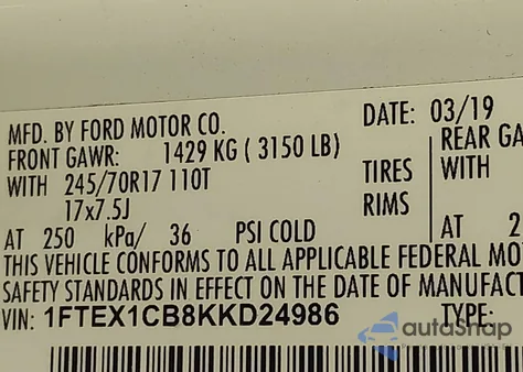 2019 Ford F-150 Xl z USA, uszkodzony, nr VIN 1FTEX1CB8KKD24986